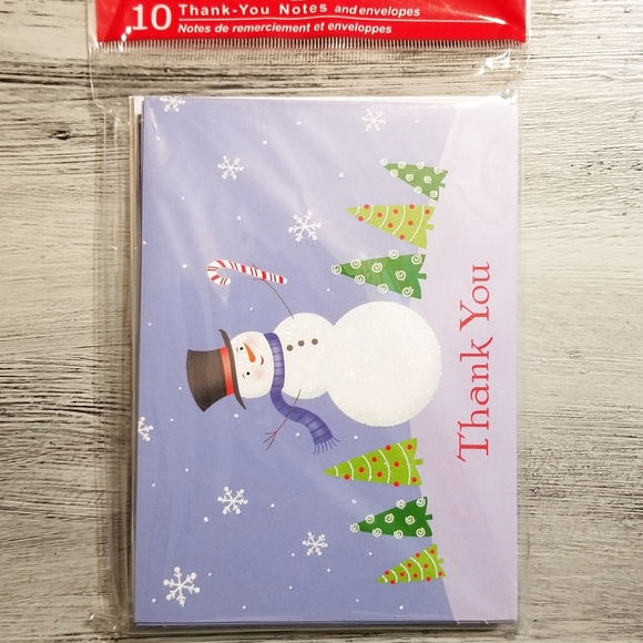 Christmas Snowman Thank You Notes Cards w/ Envelopes Holiday Greeting 10 Set New - Picture 2 of 3